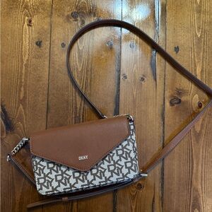 DKNY Tan and Cream Patterned Crossbody Bag